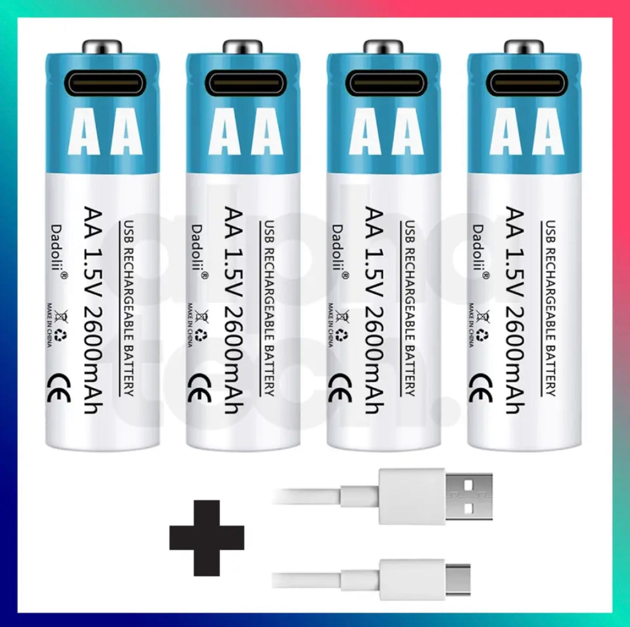 USB-C Rechargeable AA Batteries 1.5V 2600mAh Li-ion with USB Type-C Cable AUS