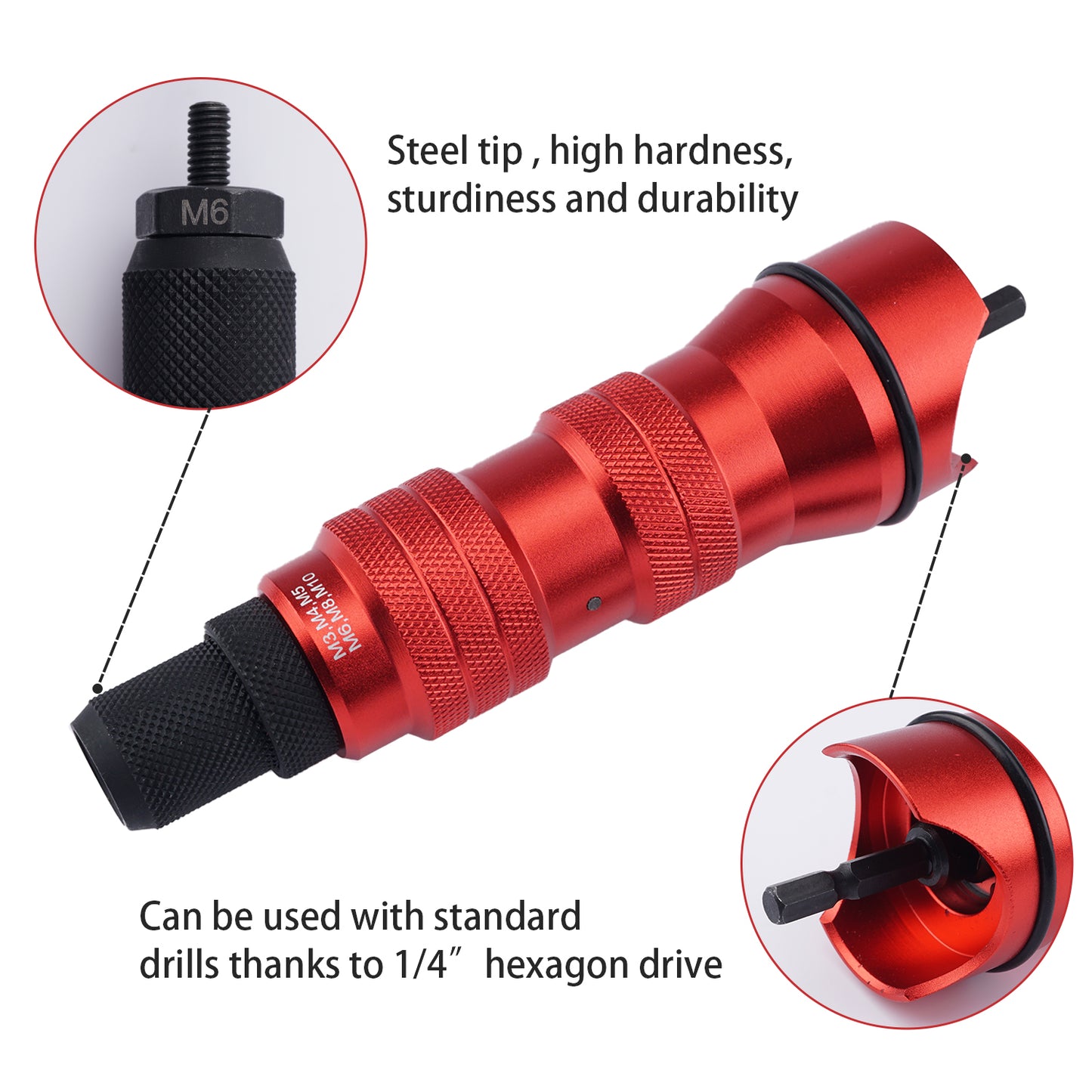 Electric Cordless Riveting Tool Rivet Nut Gun Drill Adapter Attachment M3-10 Kit