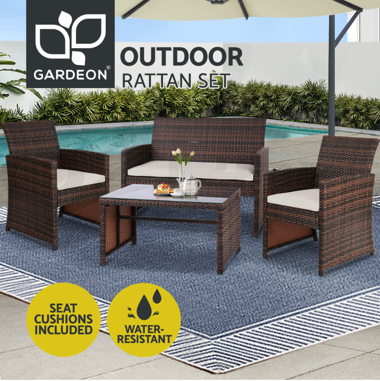 Gardeon 4 PCS Outdoor Furniture Setting Lounge Dining Set Wicker Garden Patio