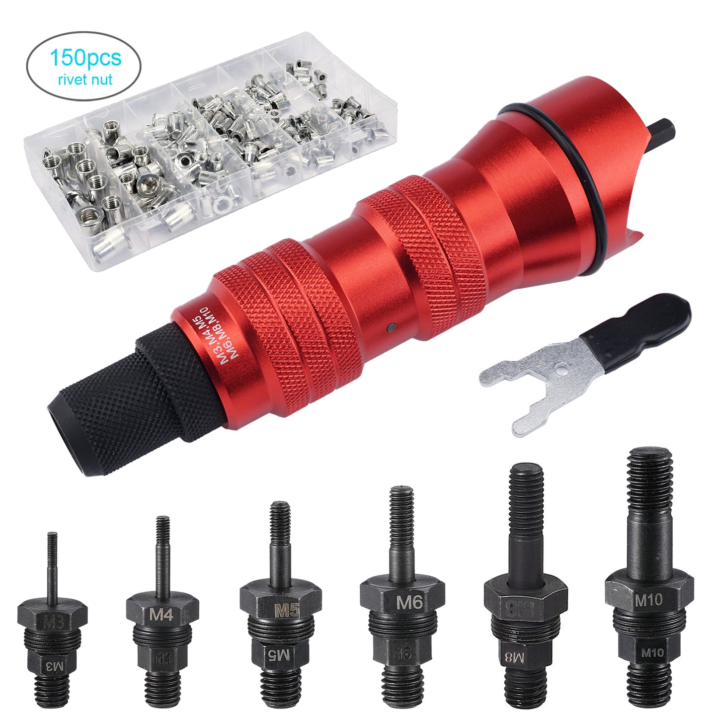 Electric Cordless Riveting Tool Rivet Nut Gun Drill Adapter Attachment M3-10 Kit