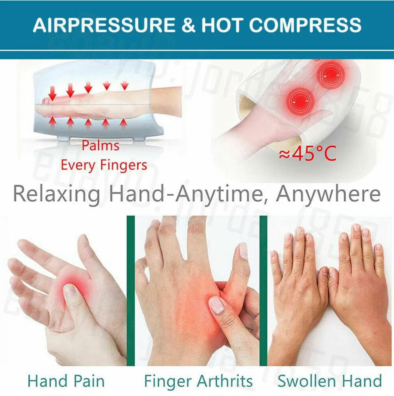 Electric Hand Palm Massager Heated Finger Apparatus Physiother Air Compression