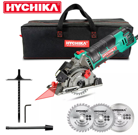 HYCHIKA 500W Electric Mini Circular Saw 4500RPM 3 Blades Cutting Wood Handheld