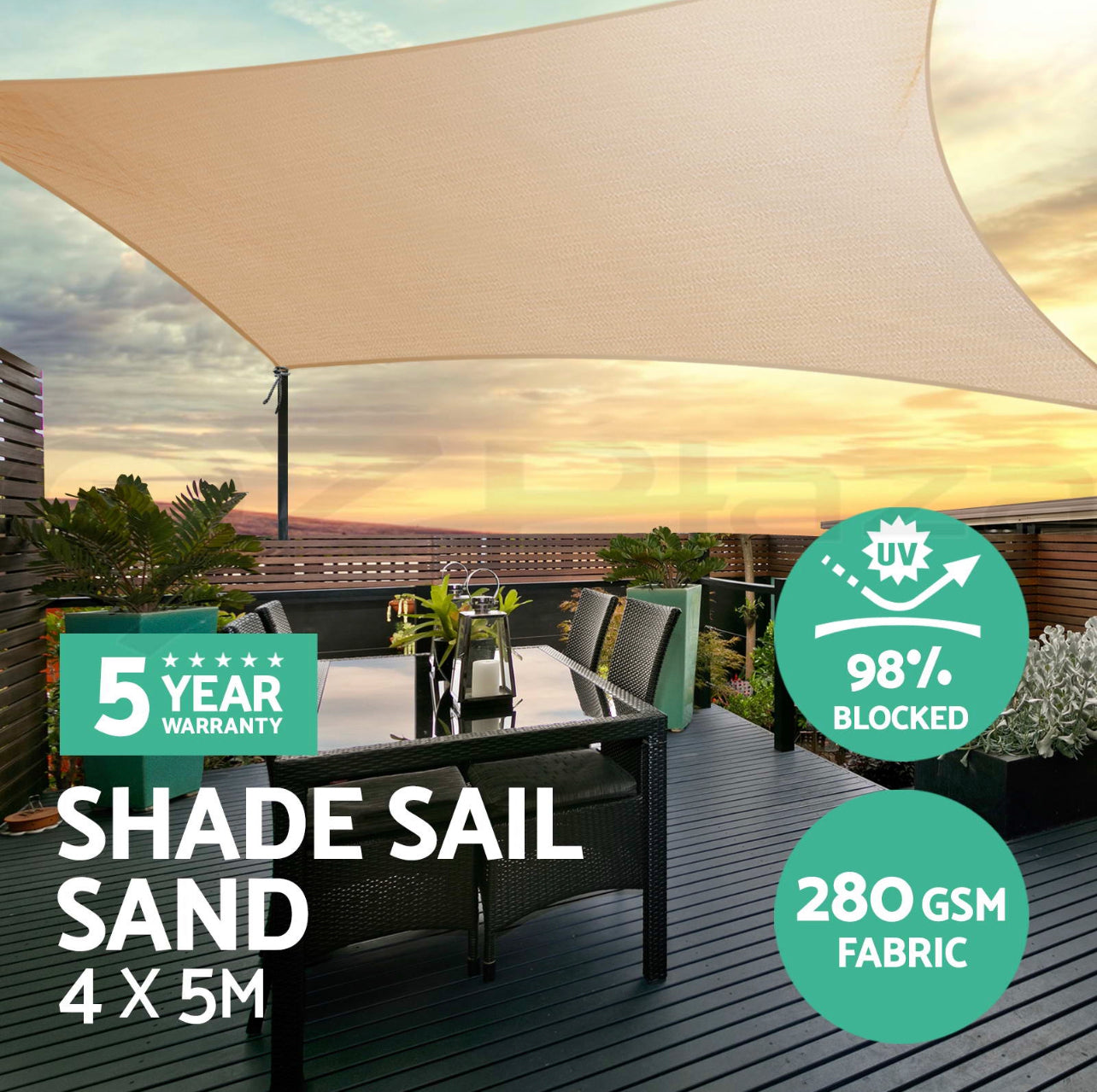 Instahut Shade Sail Cloth Rectangle Sun Awning Shadecloth Heavy Canopy 280gsm