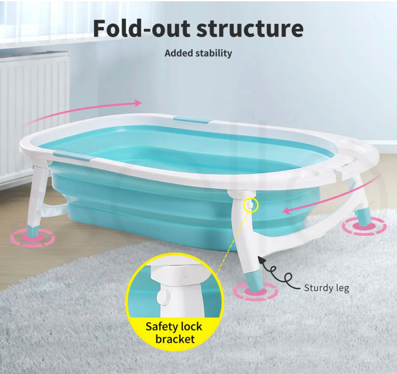 Baby Bath Tub Infant Toddlers Foldable Bathtub Folding Safety Bathing Shower