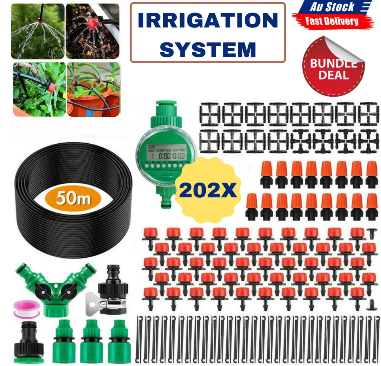 50M Hose Garden Irrigation System with Timer Plant Watering DIY Micro Drip Kits