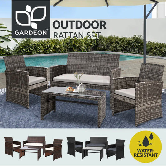 Gardeon 4 PCS Outdoor Furniture Setting Lounge Dining Set Wicker Garden Patio