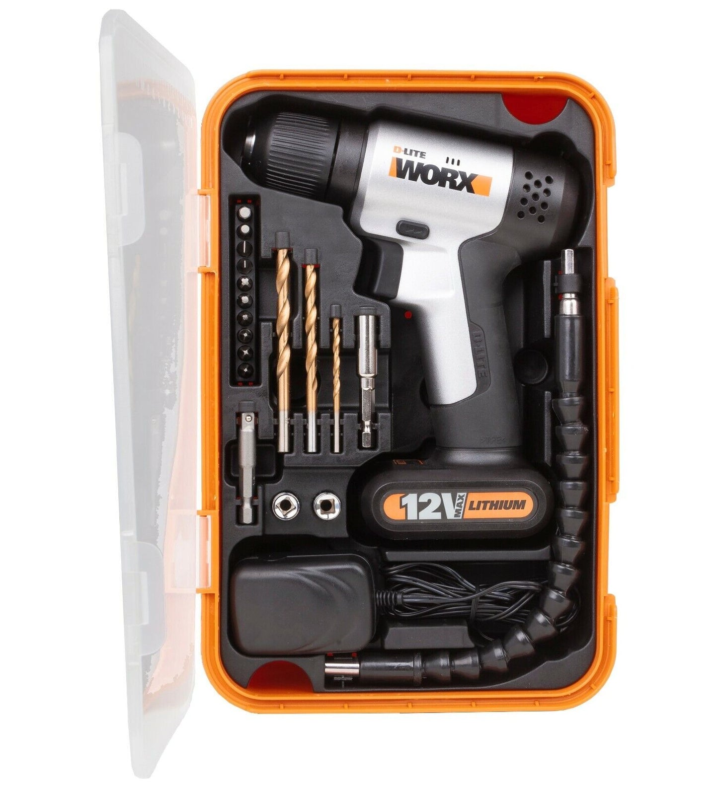 NEW WORX 12V 10mm Cordless Mini Drill Driver-18pc Accessory Kit with storage box