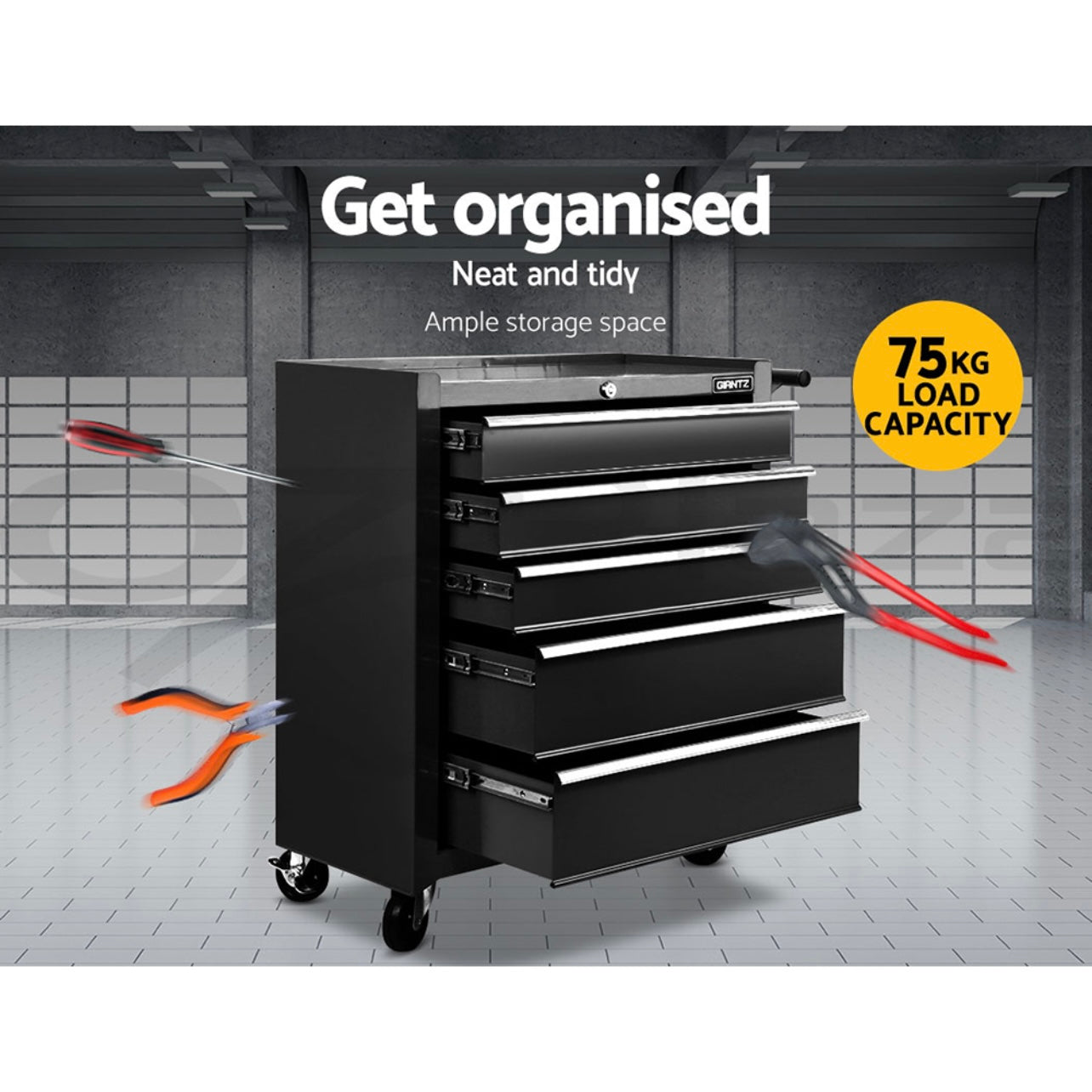 Giantz 5 Drawer Tool Box Cabinet Trolley Chest Garage Storage Organiser Toolbox