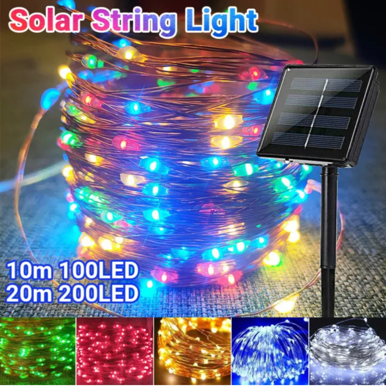 100/300LED Solar String Lights Fairy Garden Outdoor Christmas Party 2023