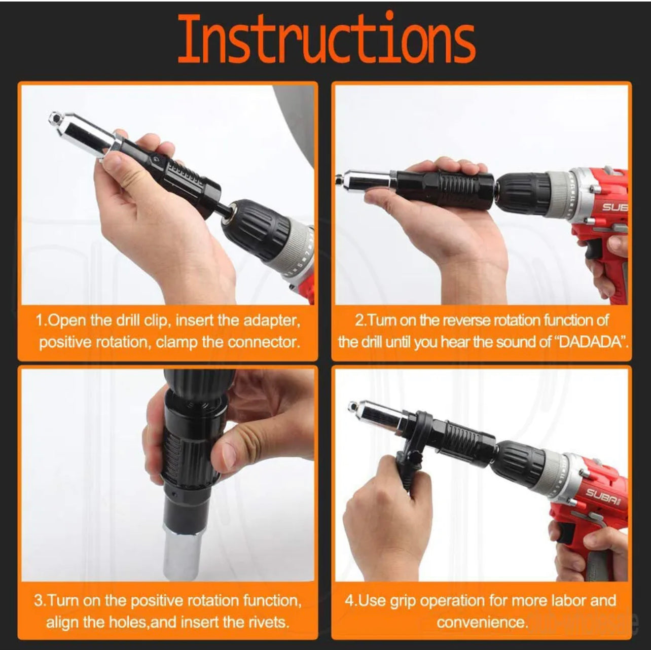 Electric Rivet Pop Gun Adaptor Cordless Drill Nut Riveting Riveter Insert Tool