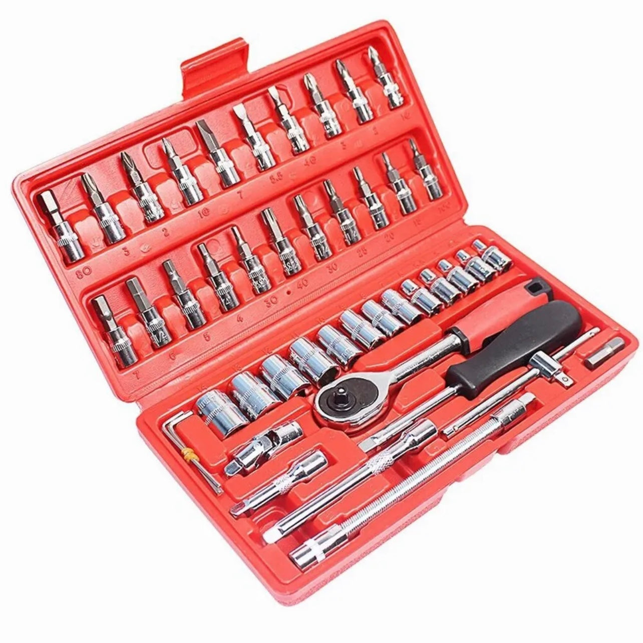 46pcs Socket Wrench Set CRV 1/4" Drive Metric Flexiable Extension Bar Truck Case