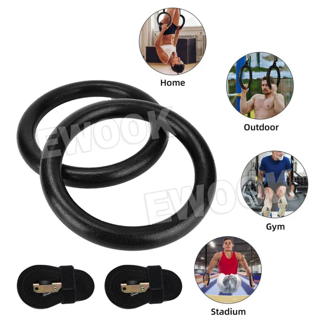 Gymnastic Rings Pair Gym Hoop Crossfit Exercise Fitness Home Ab Workout Dip New