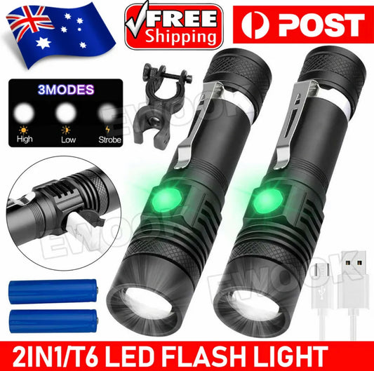 2X 60000lm LED Flashlight Torch For Bike Mount USB Rechargeable T6 XM-L AU