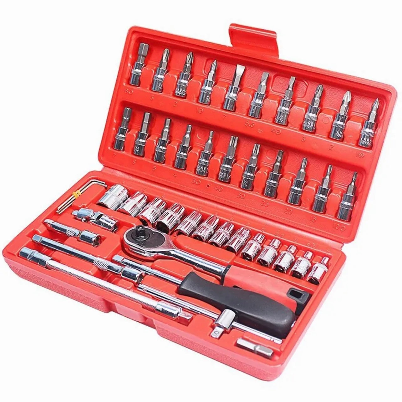 46pcs Socket Wrench Set CRV 1/4" Drive Metric Flexiable Extension Bar Truck Case