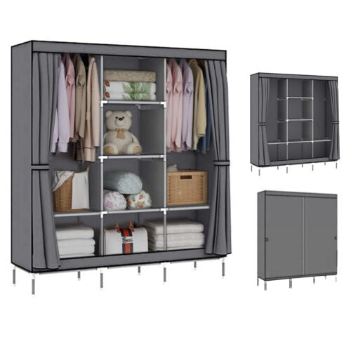 Large Portable Clothes Closet Canvas Wardrobe Storage Organizer with Shelves AU