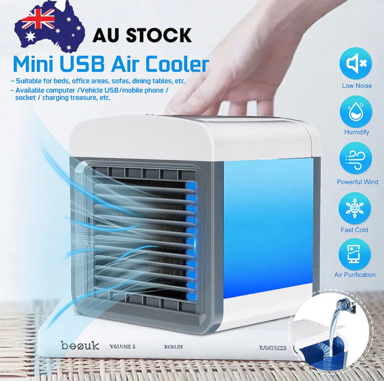 Portable Mini Air Cooler Fan Air Conditioner Cooling Fan Humidifier Desk USB Fan