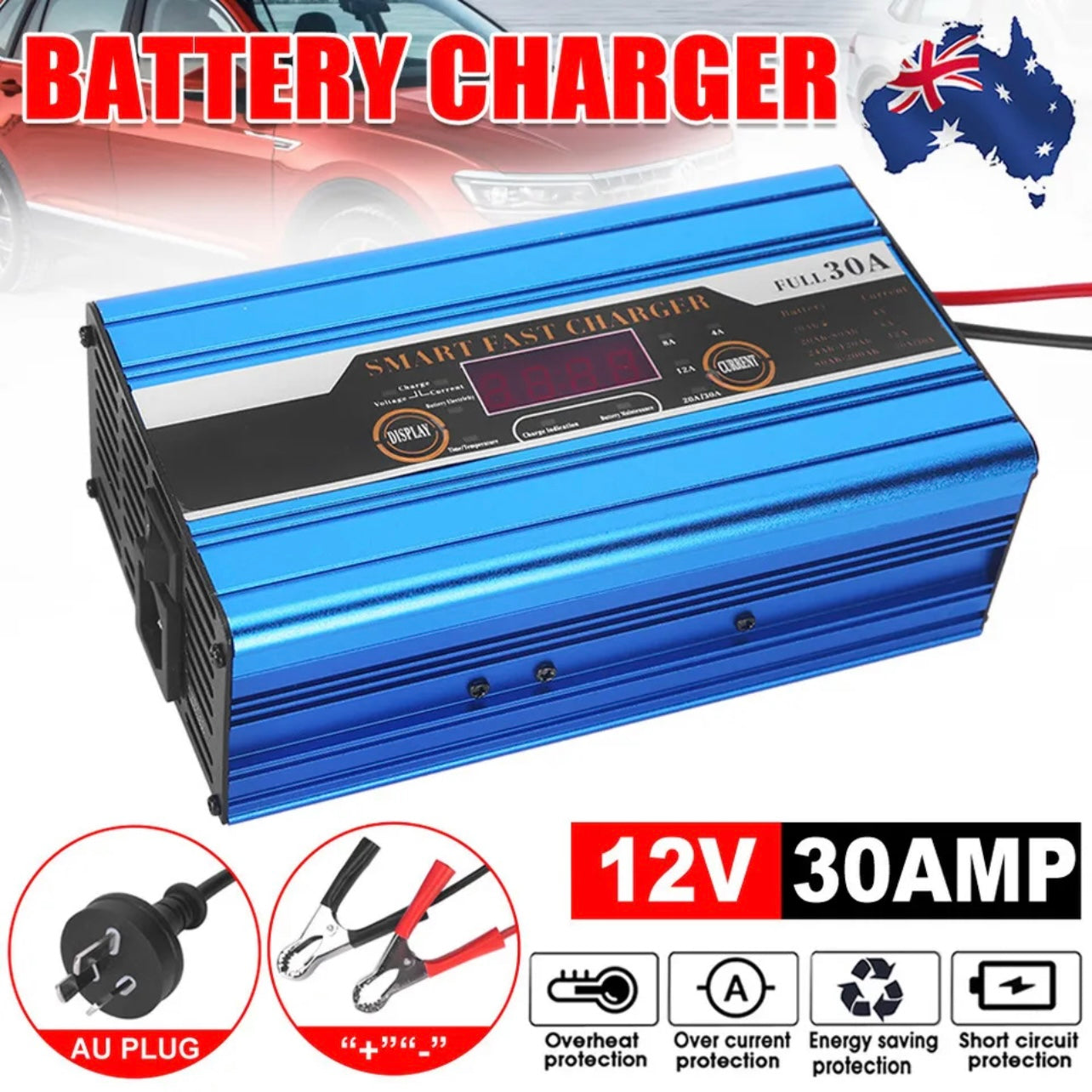 12V Car Battery Charger 30Amp Smart Charge For Truck 4WD Boat Caravan Motorcycle