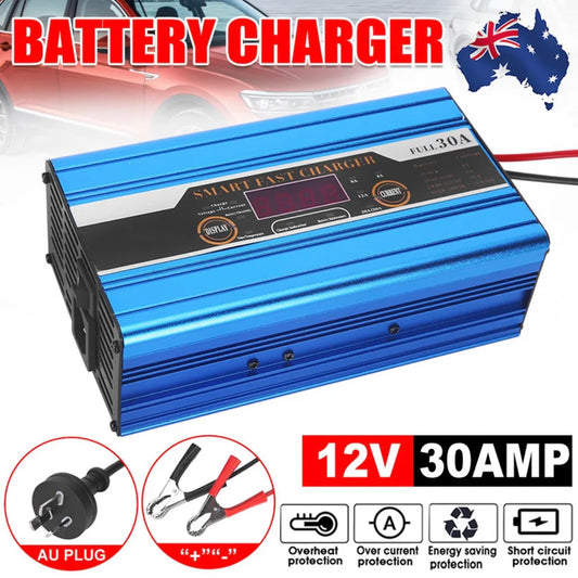 12V Car Battery Charger 30Amp Smart Charge For Truck 4WD Boat Caravan Motorcycle