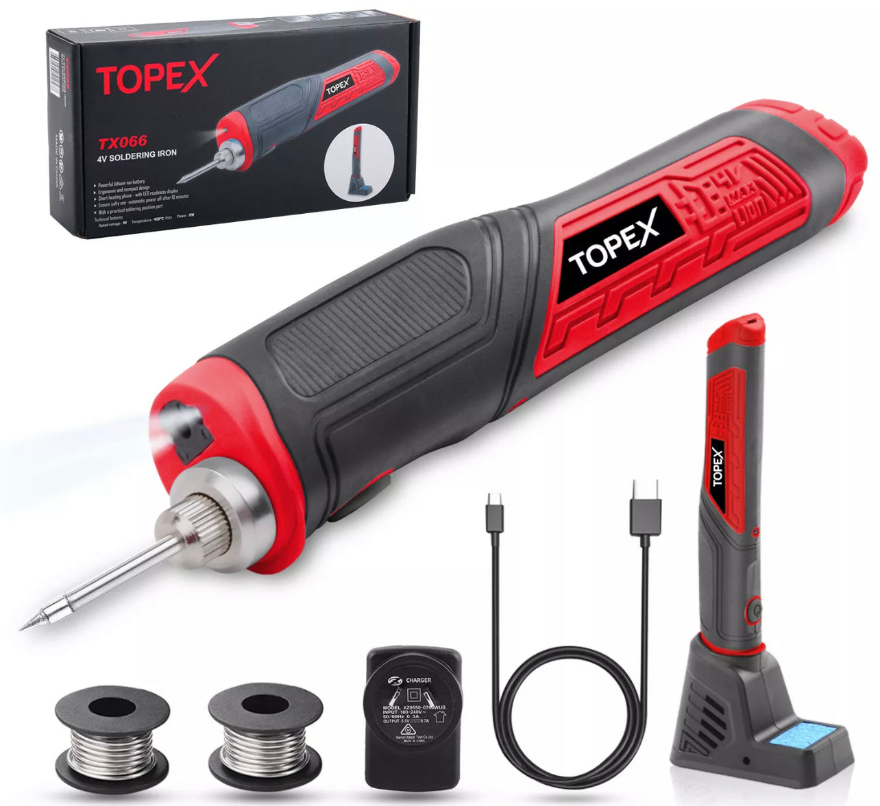 TOPEX 8W 4V Max Cordless Soldering Iron Rechargeable with Lithium-Ion Battery