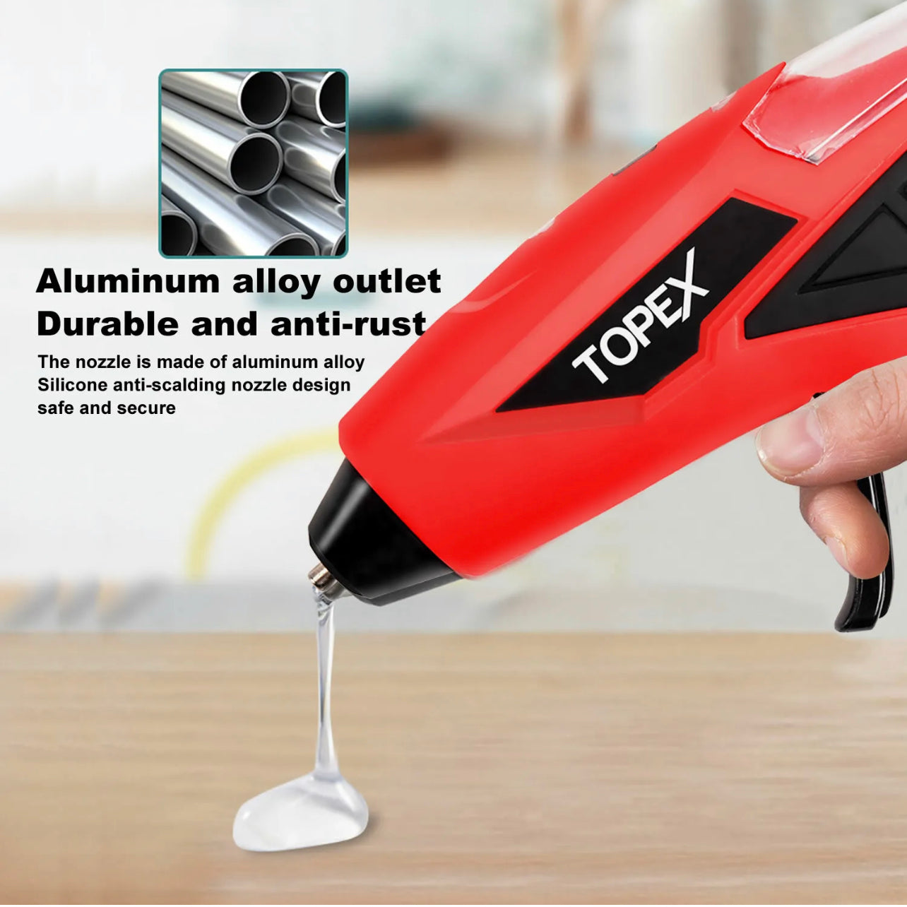 TOPEX 4V Cordless Hot Melt Glue Gun w/ 15Pcs Premium Glue Sticks Lithium Power