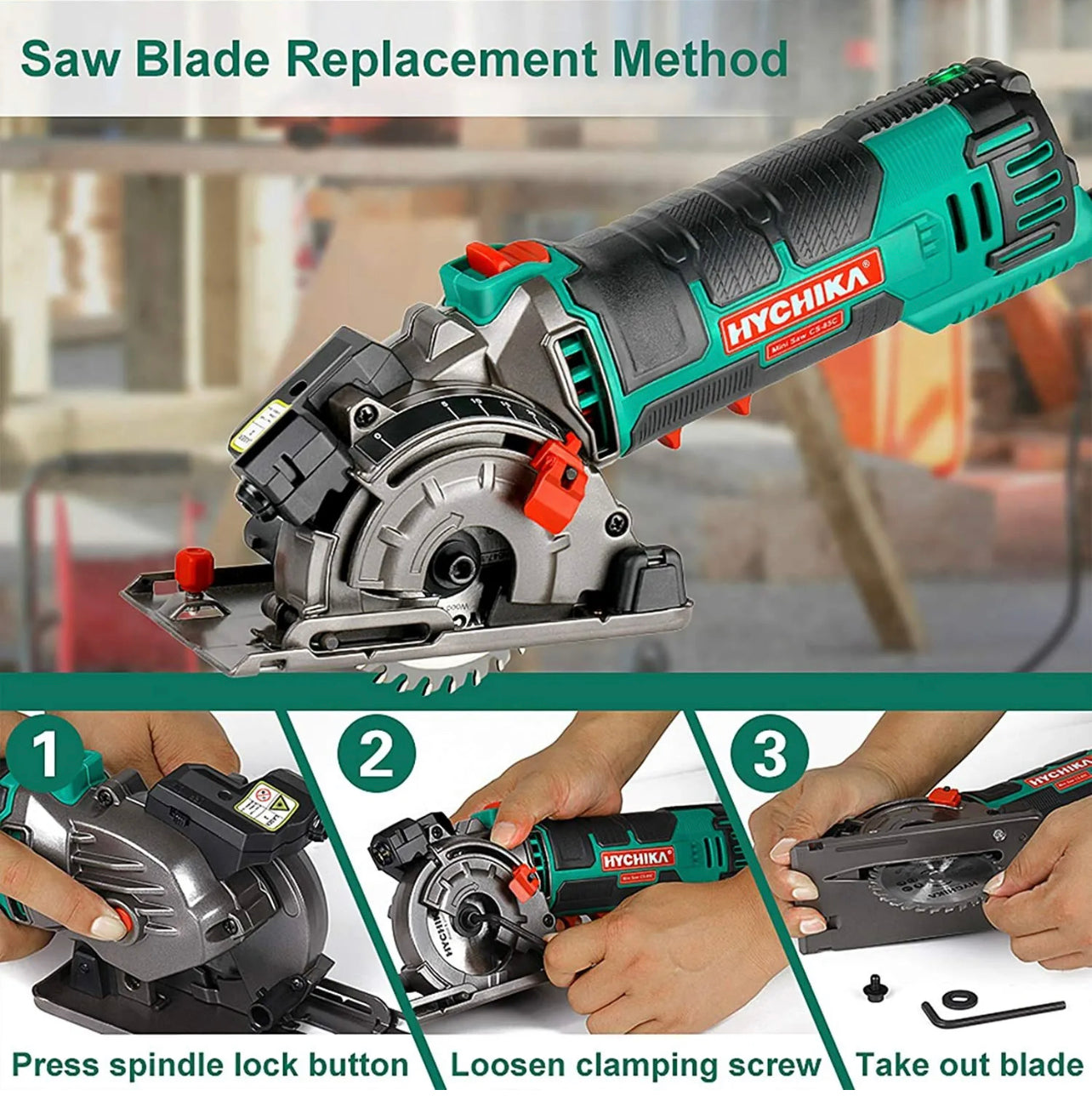 HYCHIKA 500W Electric Mini Circular Saw 4500RPM 3 Blades Cutting Wood Handheld