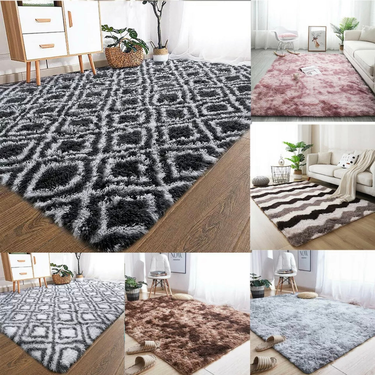 Rectangle Area Rugs Soft Fluffy Shaggy Carpet Bedroom Living Room Floor Pads Mat