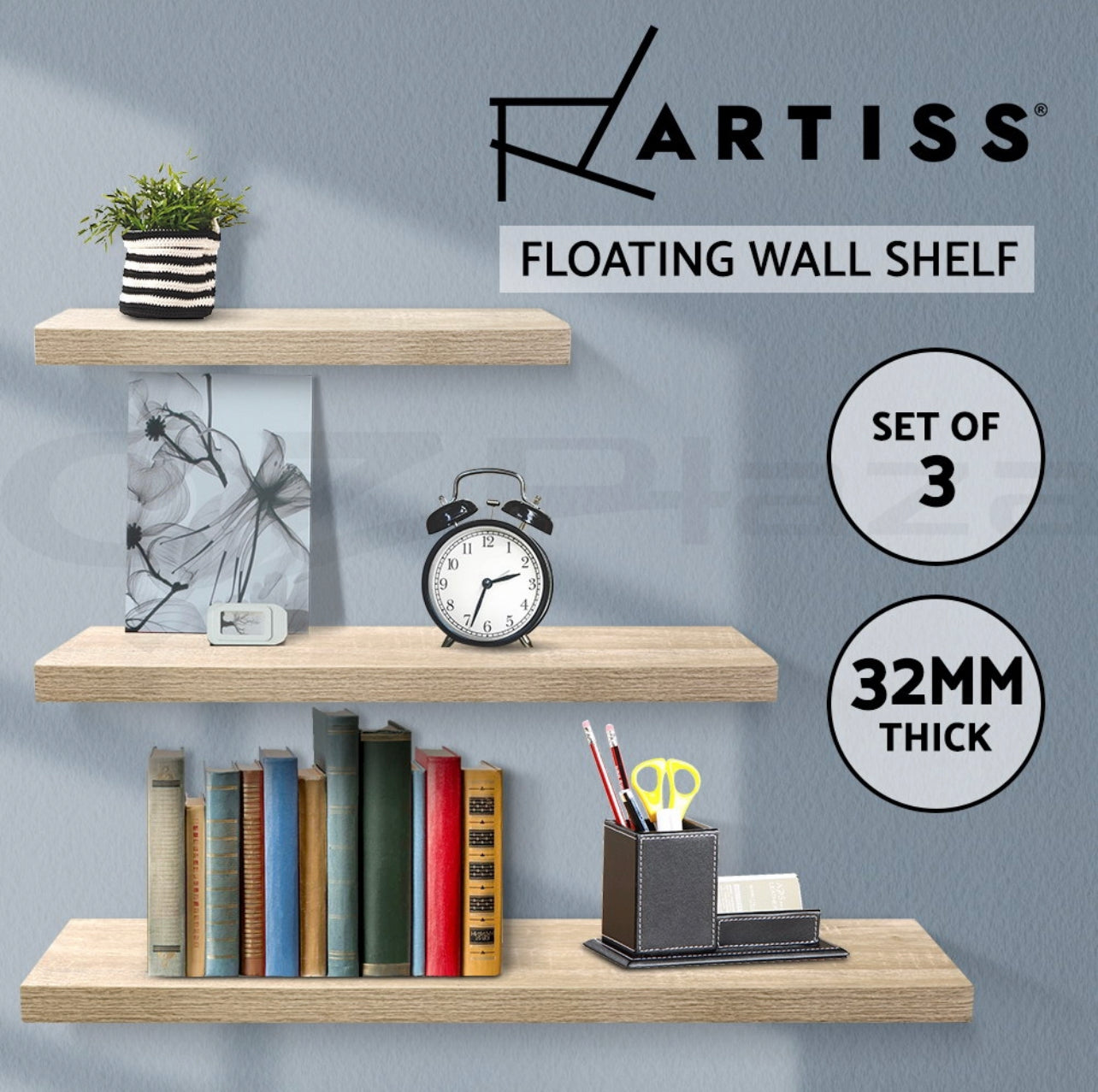 Artiss 3pcs Floating Wall Shelf Set DIY Mount Storage Book Display Rack Wooden