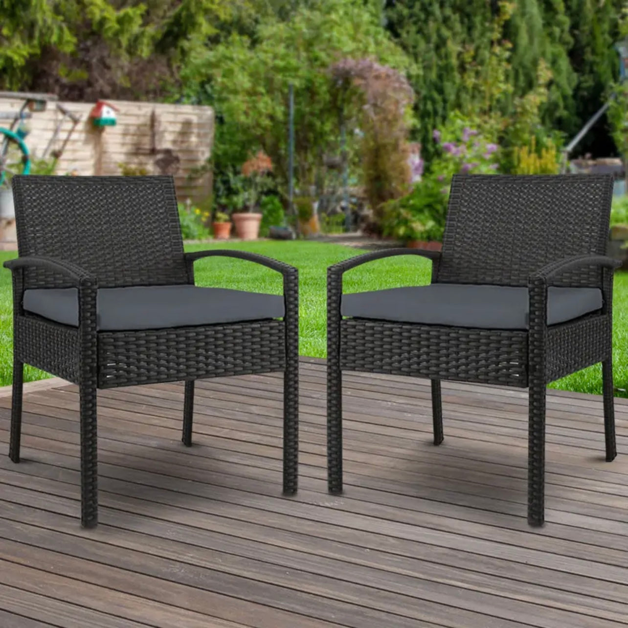 Gardeon Outdoor Furniture Dining Chairs Wicker Garden Patio Cushion Black