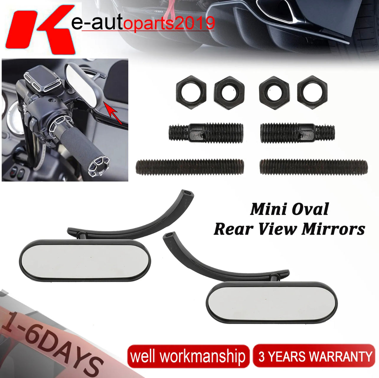 2x Black Mini Oval Motorcycle Mirrors For Harley Dyna Softail Sportster Touring