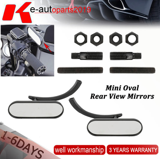 2x Black Mini Oval Motorcycle Mirrors For Harley Dyna Softail Sportster Touring