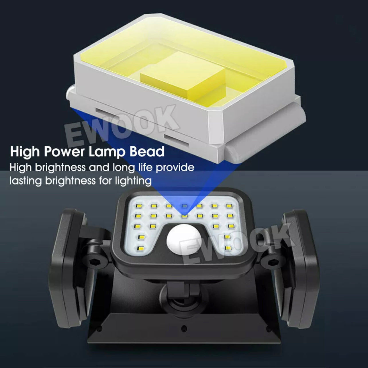 3 Head Solar Motion Sensor Light Outdoor Garden Wall Security Flood Lamp 74LEDs