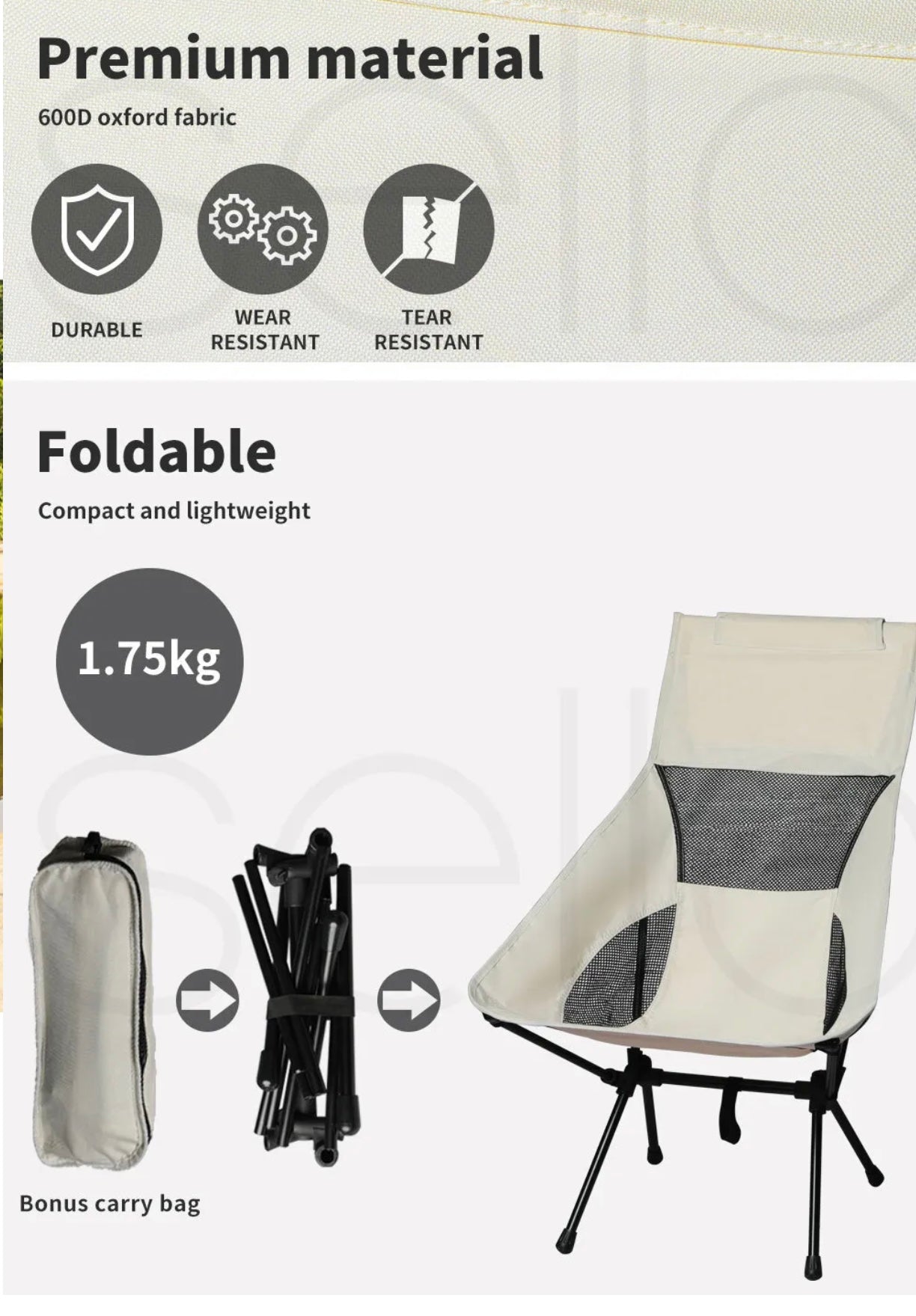 Camping Chair Folding Outdoor Portable Lightweight Fishing Chairs Beach Picnic L