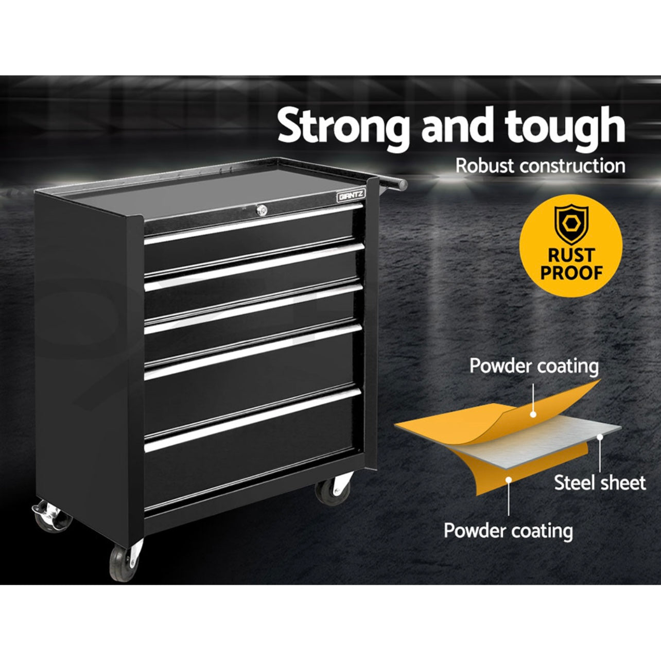 Giantz 5 Drawer Tool Box Cabinet Trolley Chest Garage Storage Organiser Toolbox