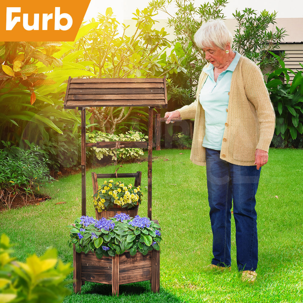 Furb Outdoor Garden Ornaments Wishing Well Flower Planter Bucket Wooden Decor