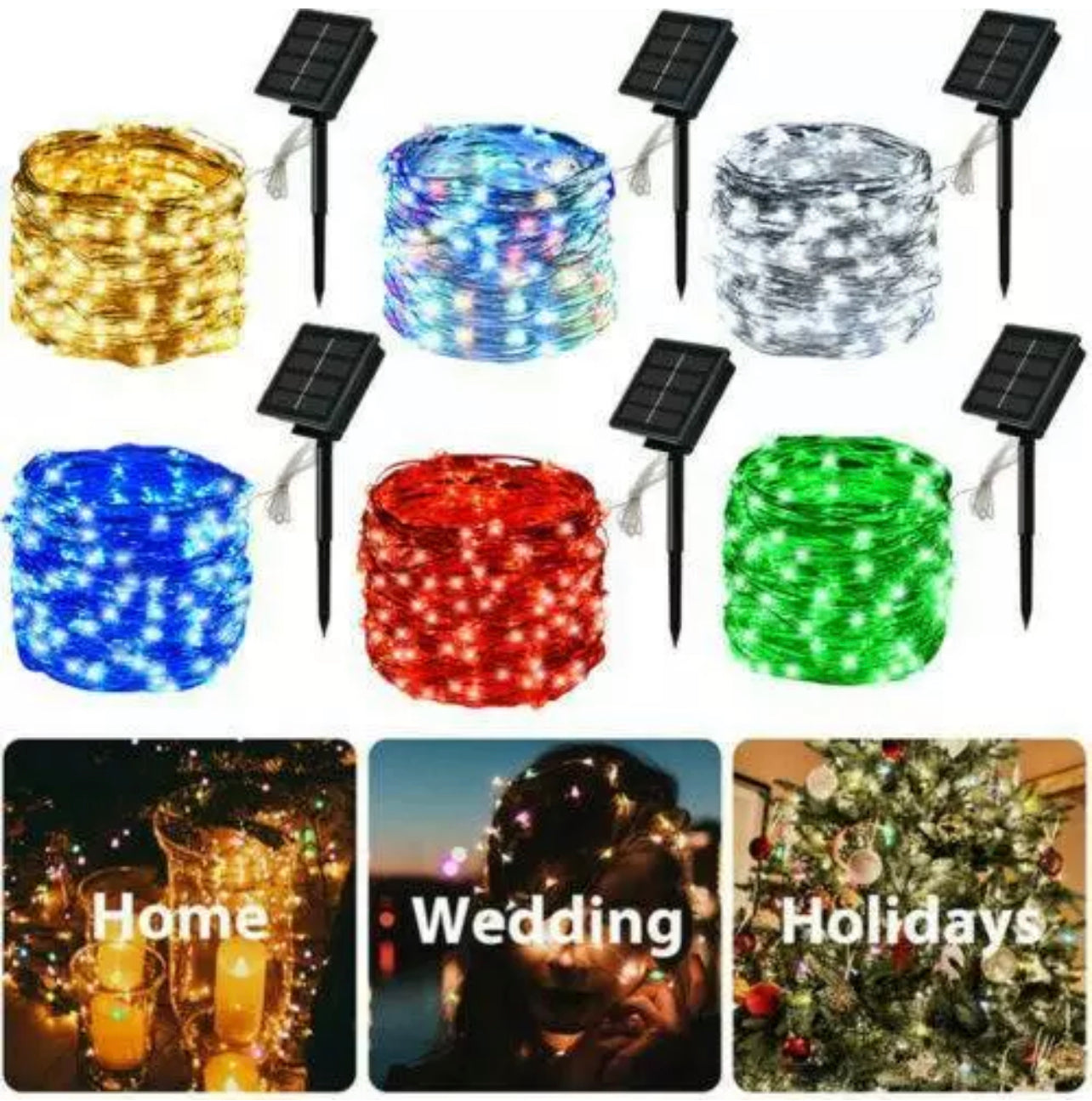 100/300LED Solar String Lights Fairy Garden Outdoor Christmas Party 2023