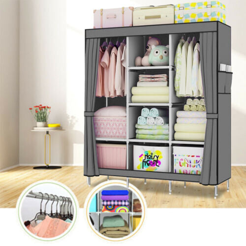 Large Portable Clothes Closet Canvas Wardrobe Storage Organizer with Shelves AU