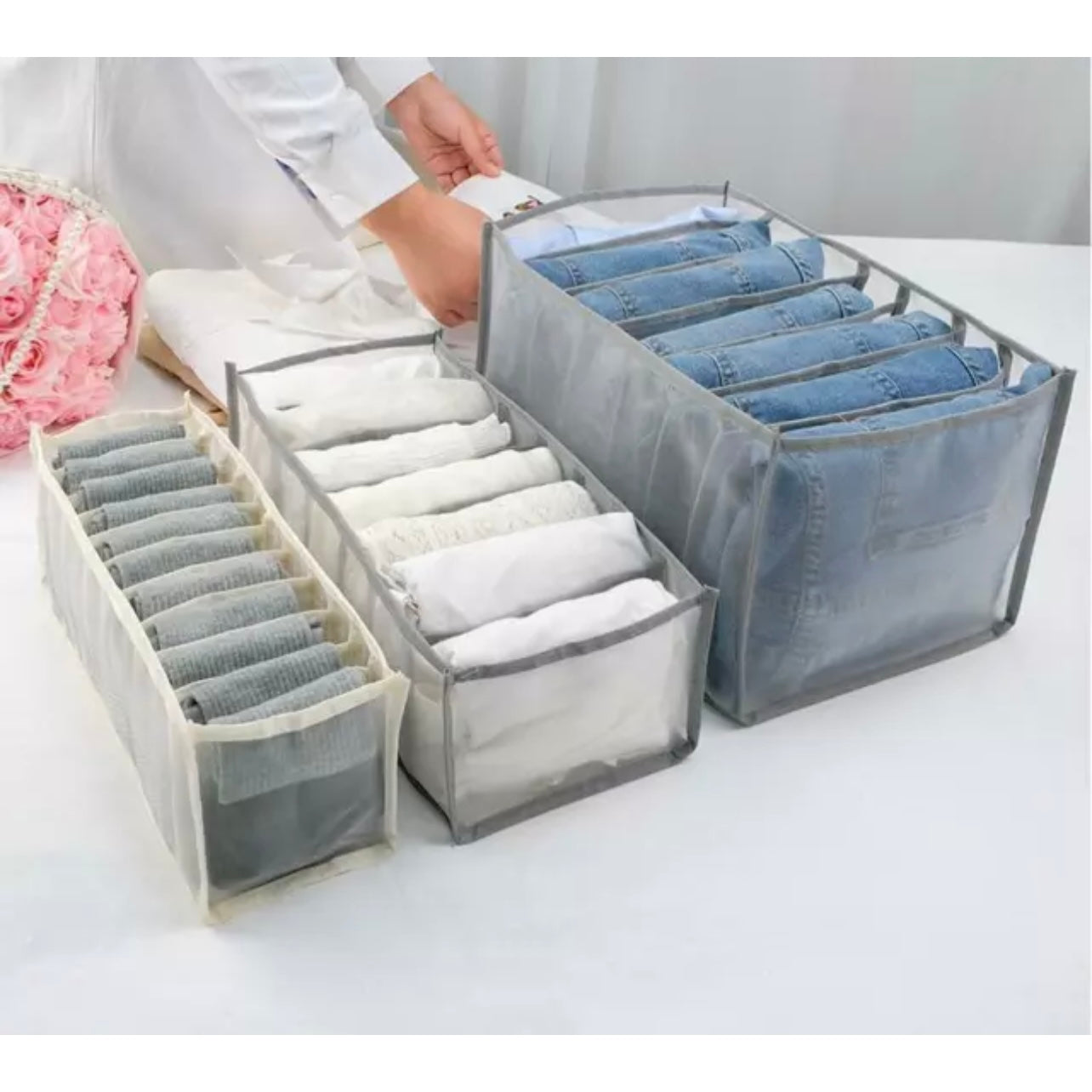 7 Grids Mesh Storage Bag Clothes Jeans Pants Drawer Organizer Boxes Foldable AU