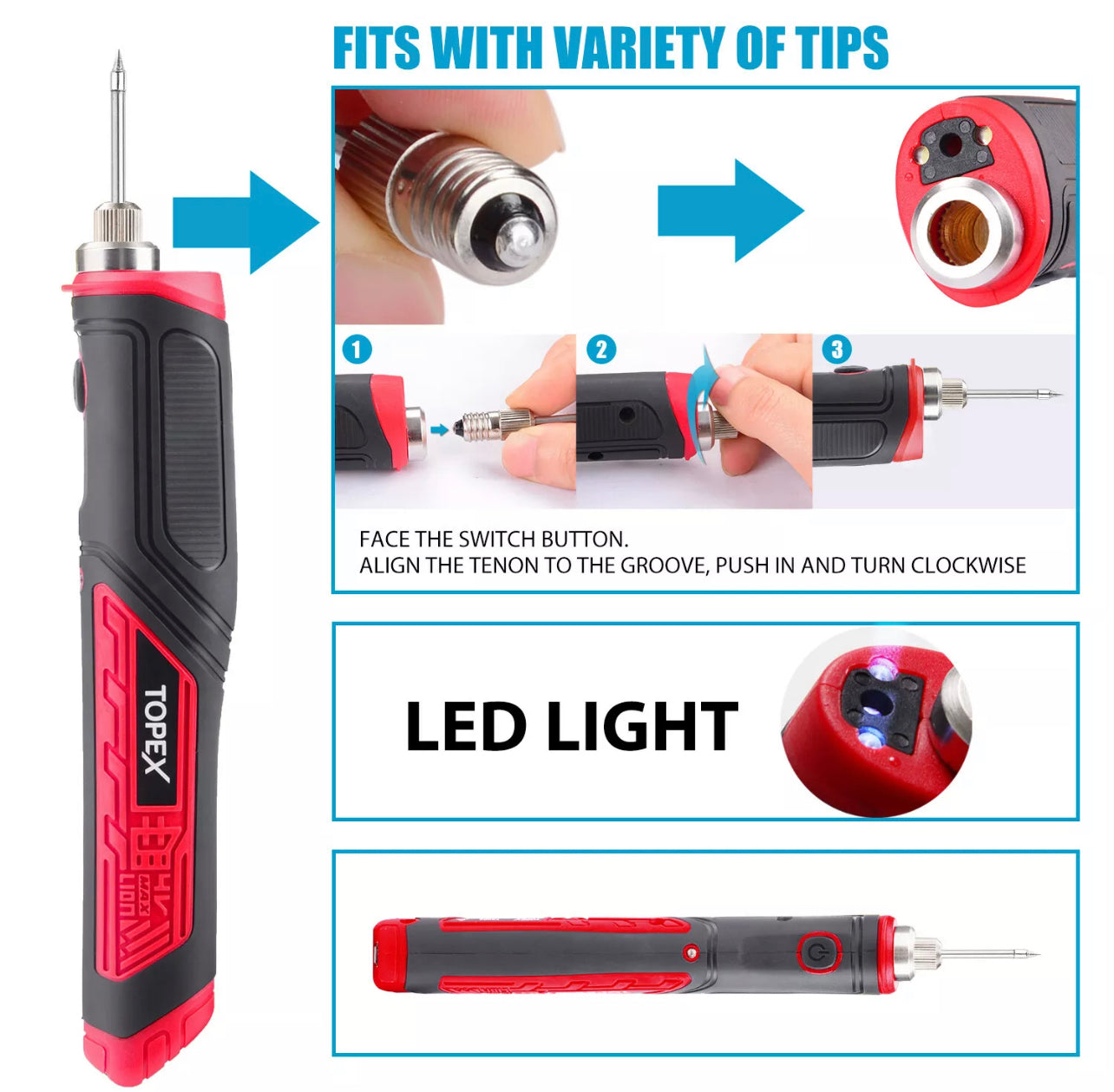 TOPEX 8W 4V Max Cordless Soldering Iron Rechargeable with Lithium-Ion Battery