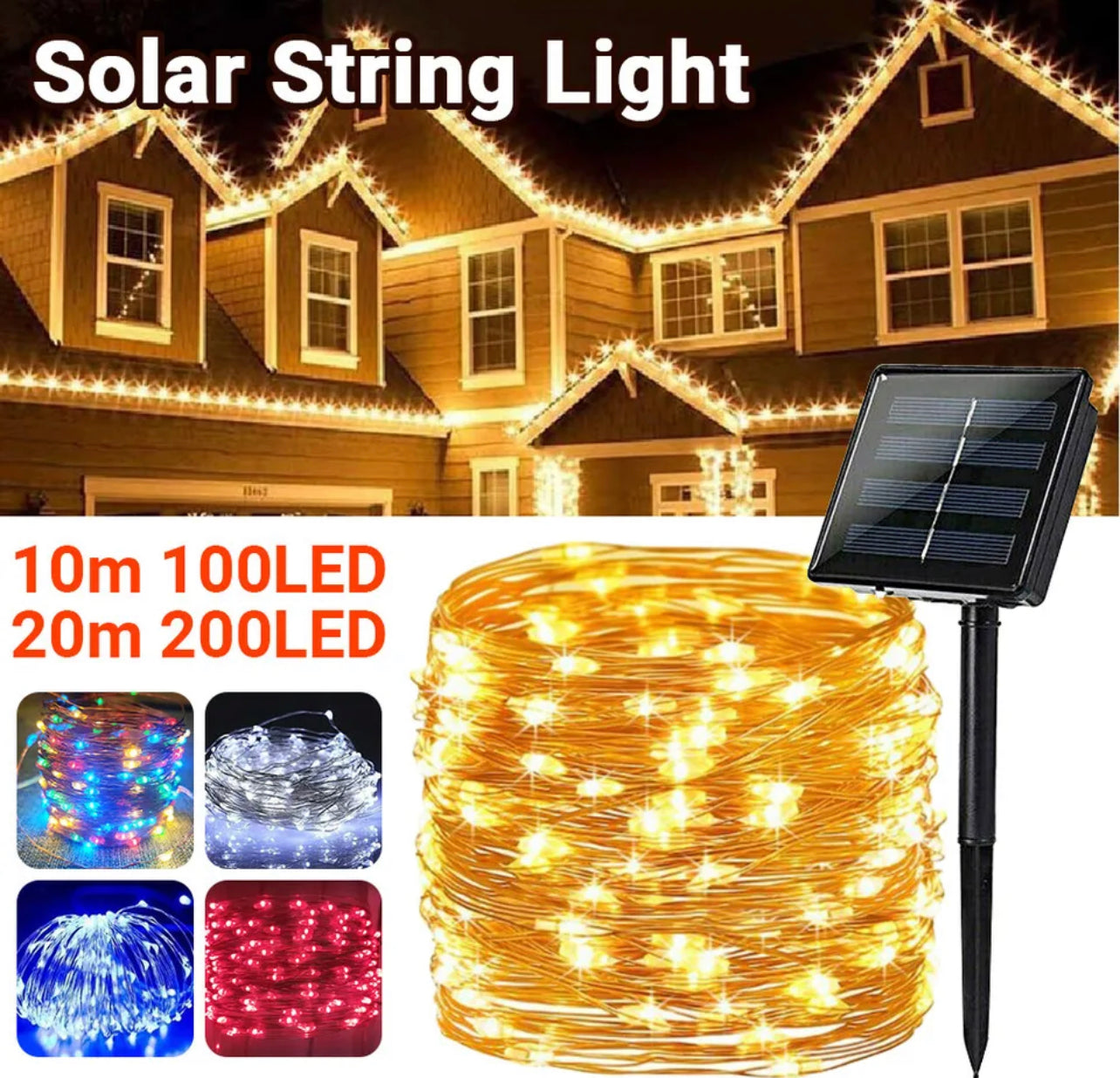 100/300LED Solar String Lights Fairy Garden Outdoor Christmas Party 2023