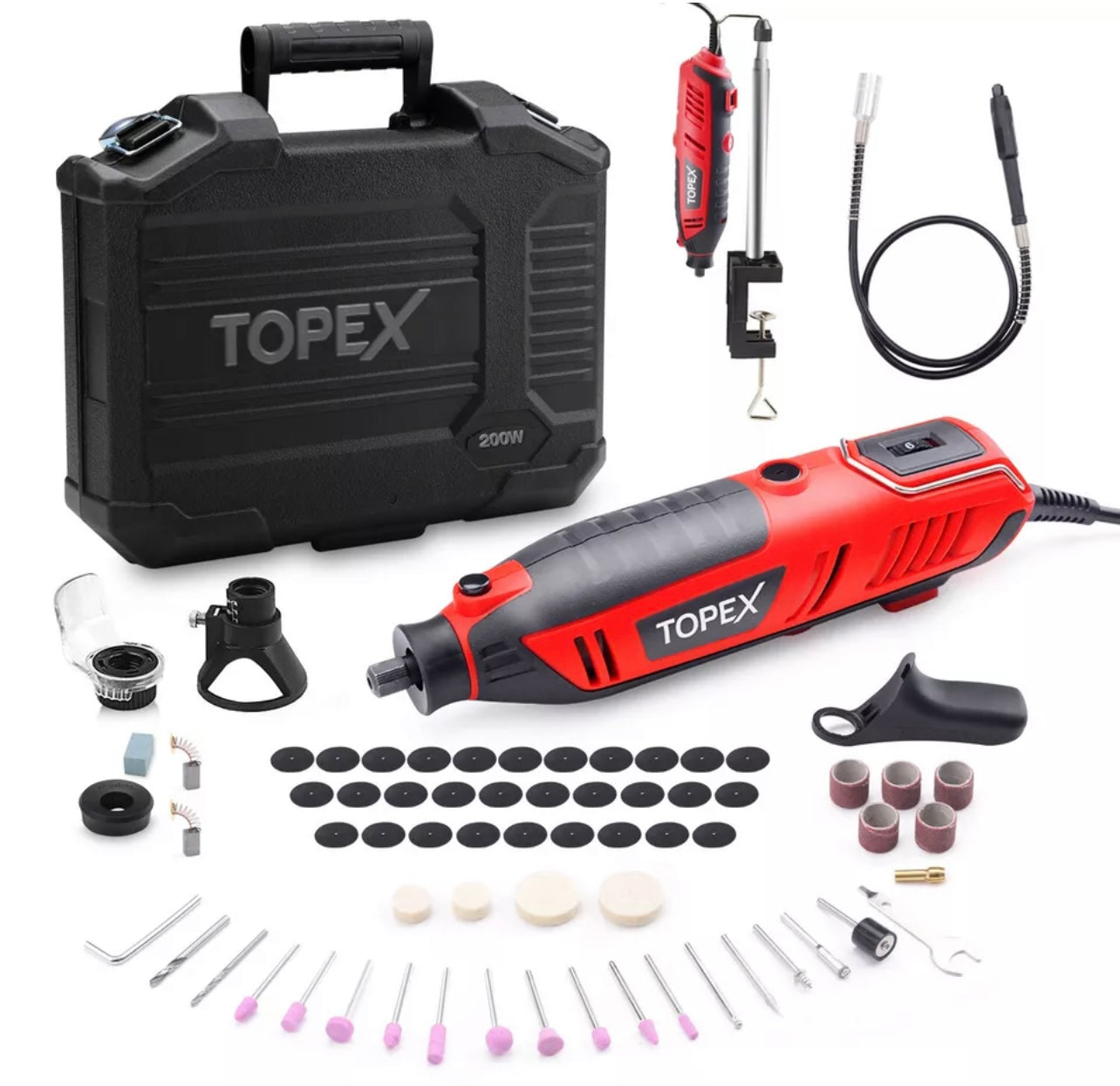 Heavy Duty 200W Rotary Tool Set Grinder Sander Polisher Flex Shaft Multi Acces.