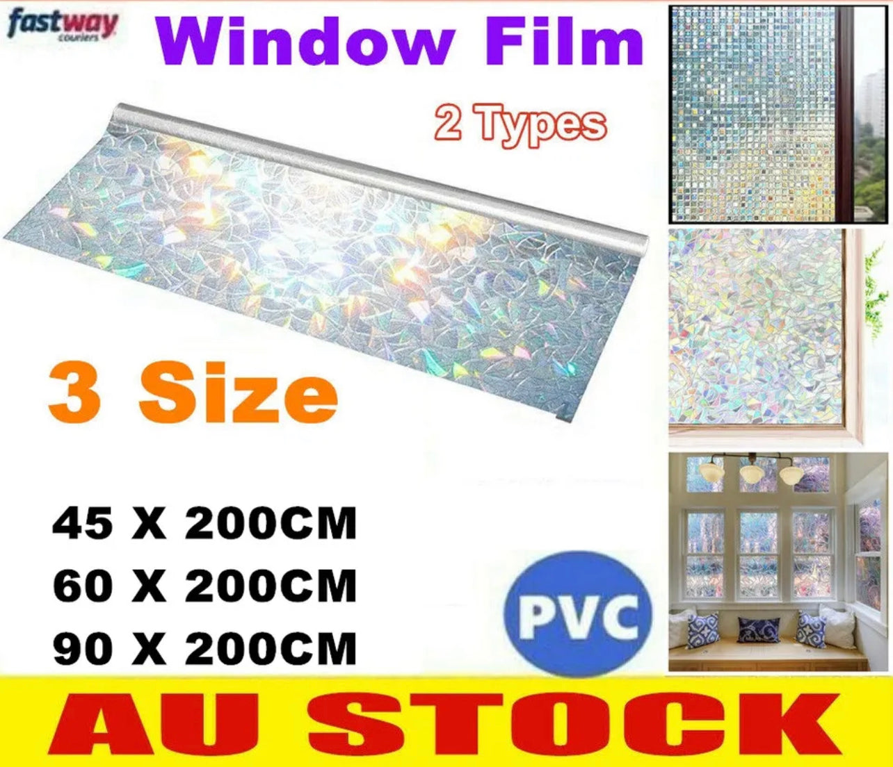 Rainbow Translucent Window Film Print Sticker Cling Stained Glass UV Block Gift