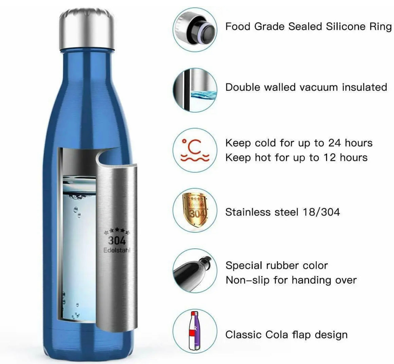 Thermos Vacuum Flask Insulated Drink Water Bottle Stainless Steel Double Wall