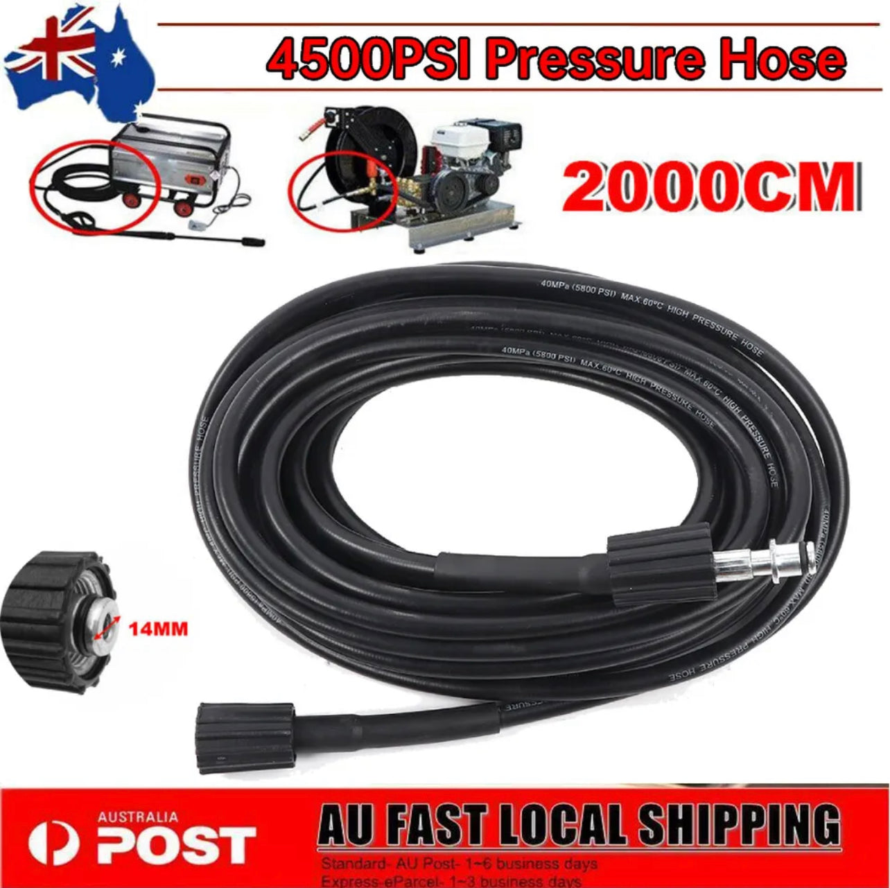 20M High Pressure Washer Hose 14mm Connect Water Cleaner Cleaning Replacing Pipe