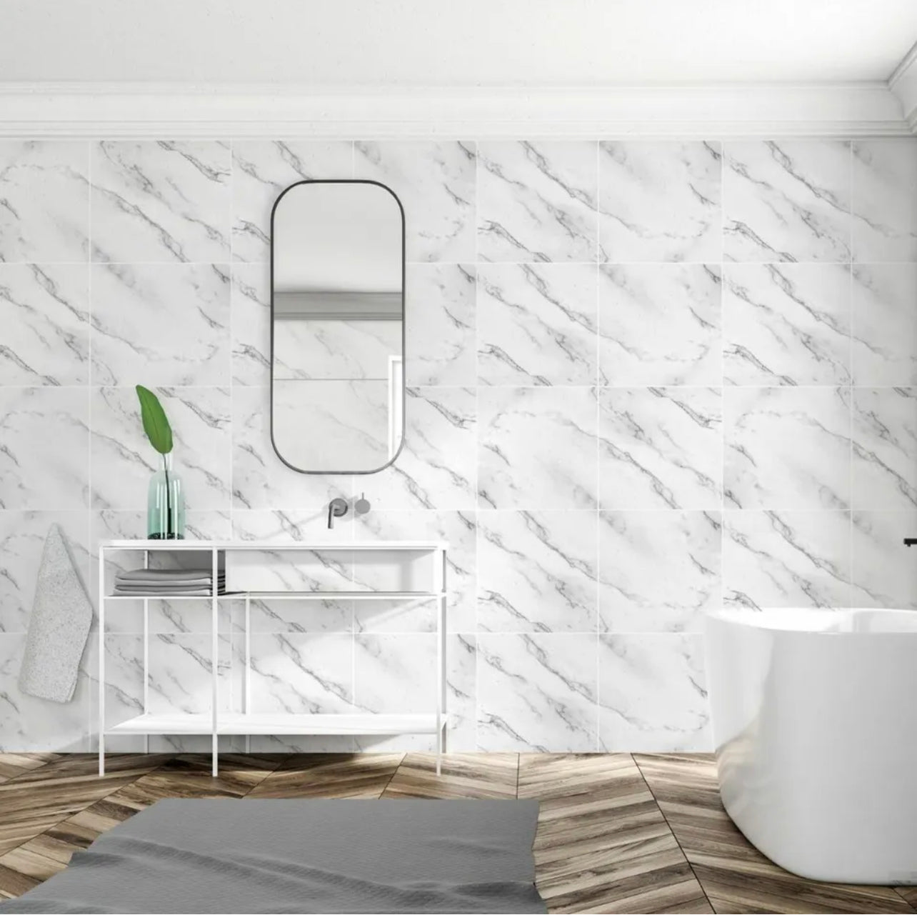 Marble Wall Floor Tile Stickers Waterproof Wallpaper Removable Bathroom Kitchen