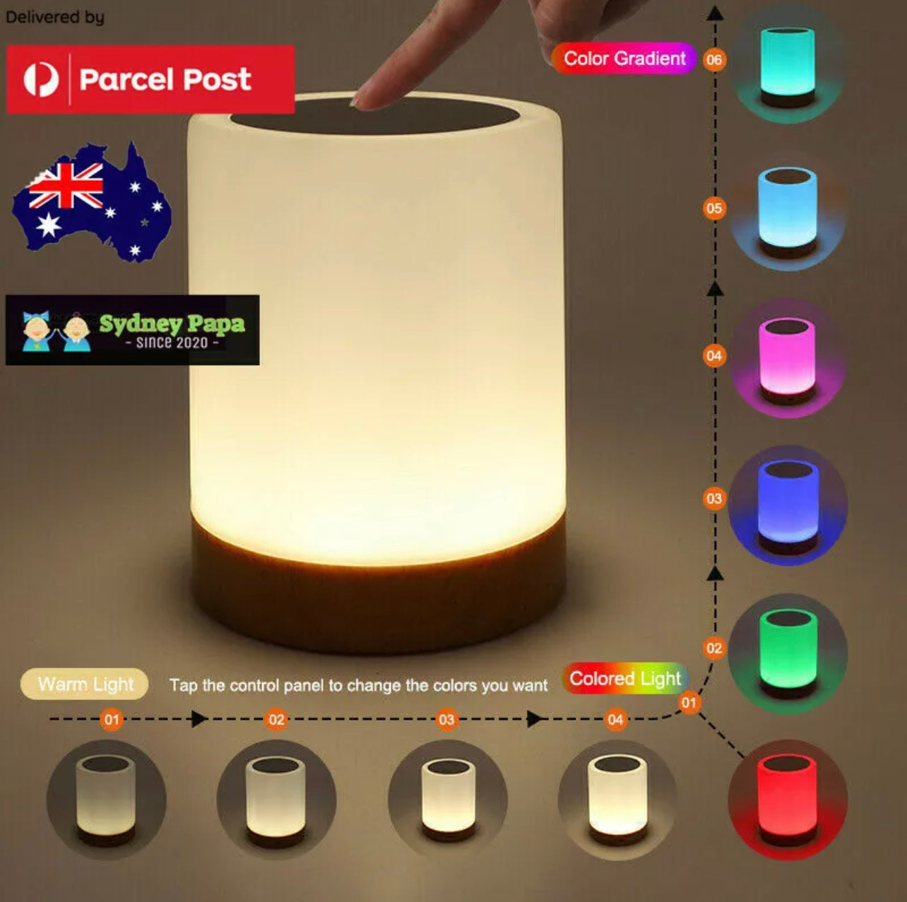 7 Color RGB Touch Night Light LED Lamp Mood Dimmable Bedside USB Rechargeable