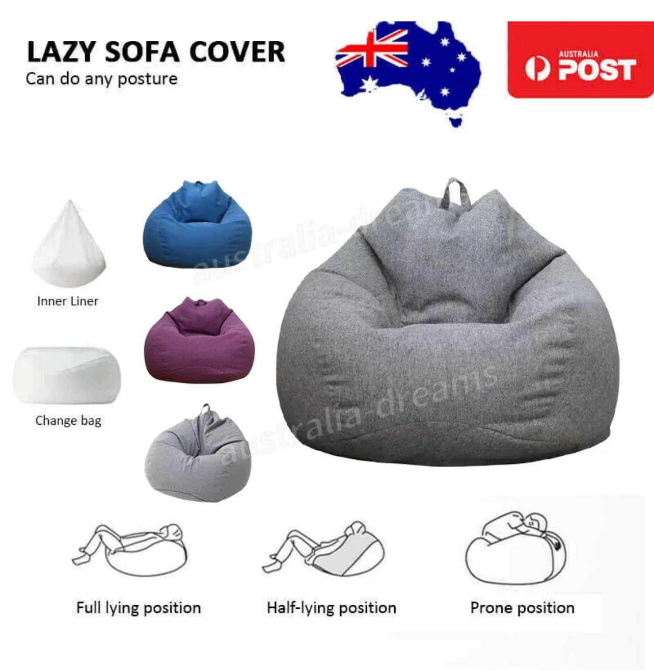 2 Size Large Bean Bag Chair Couch Sofa Cover + inner liner for lean bag Indoor For Adults Lazy Lounger