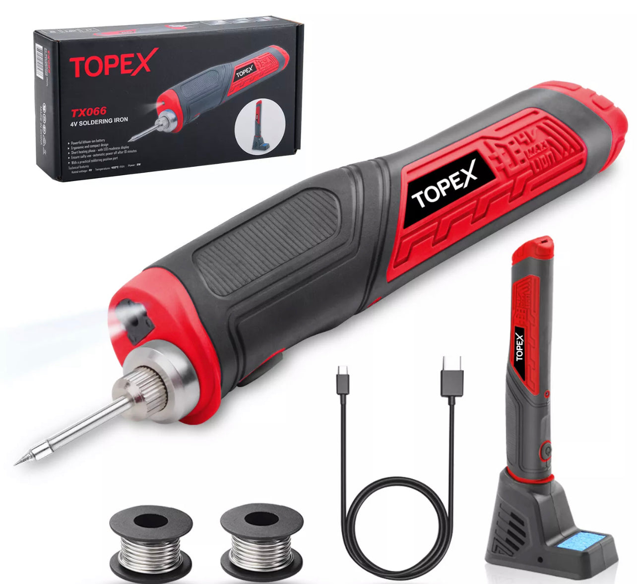 TOPEX 8W 4V Max Cordless Soldering Iron Rechargeable with Lithium-Ion Battery