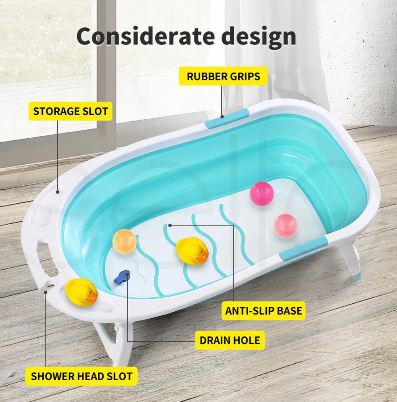 Baby Bath Tub Infant Toddlers Foldable Bathtub Folding Safety Bathing Shower