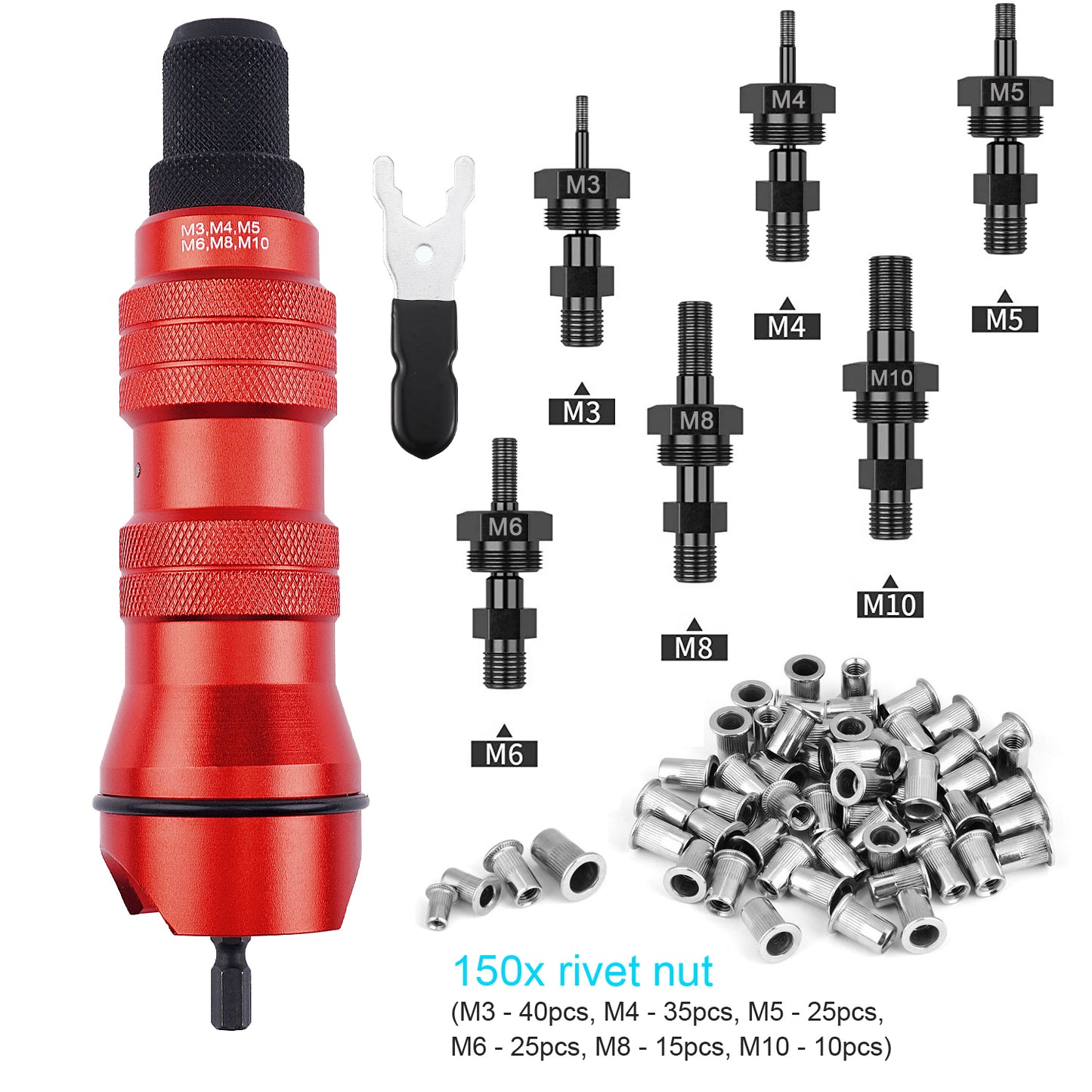 Electric Cordless Riveting Tool Rivet Nut Gun Drill Adapter Attachment M3-10 Kit