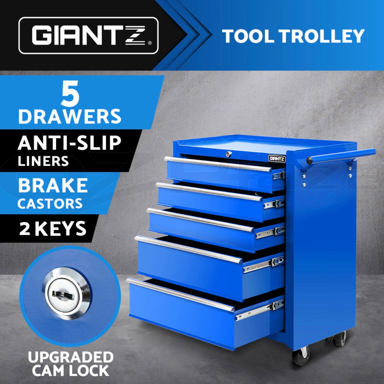 Giantz 5 Drawer Tool Box Cabinet Trolley Chest Garage Storage Organiser Toolbox